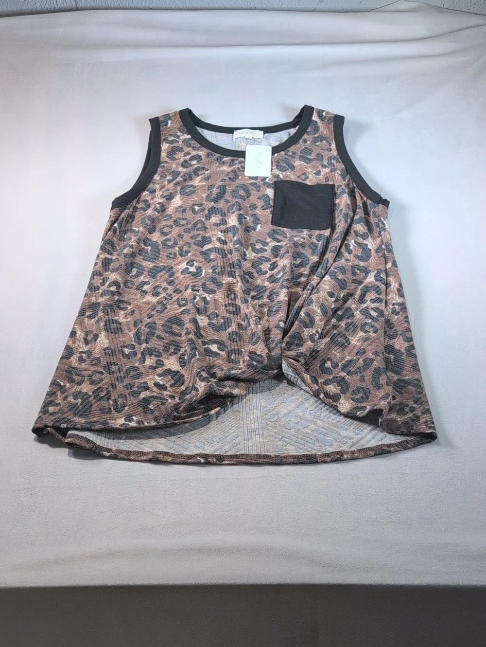 Perfect Peach Leopard Pocket Twist Tank Top Size XL